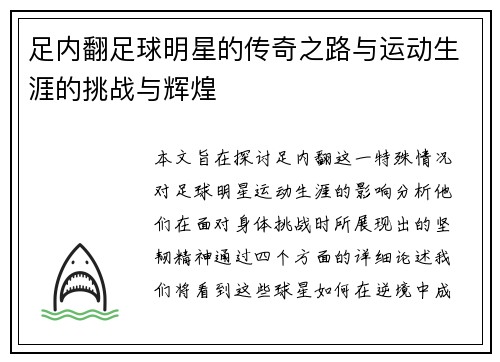 足内翻足球明星的传奇之路与运动生涯的挑战与辉煌